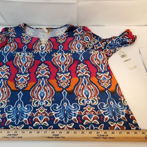 Ruby Rd Tunic Top Womens Plus 1X Multi Color Print Round Neck Stretch 3/4 Sleeve - Picture 12 of 15