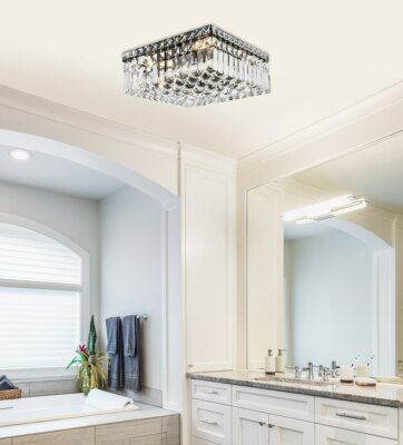 Crystal Flush Mount Chandelier 5 Light Fixture Black Frame Bedroom Hallway 14''