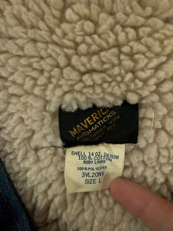 Chaleco de mezclilla forrado Sherpa automático vintage años 70 MAVERICK conjunto Sanfor grande para hombre Foto 3 de 4