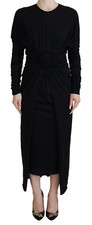 DOLCE & GABBANA Dress Black Sheath Midi Gown Wool Wrap IT42 / US8 / M $2800
