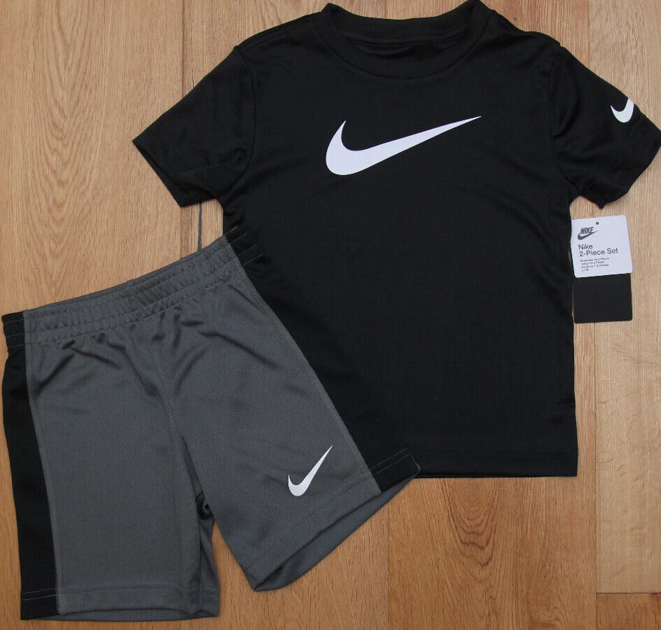 Nike Boy 2 Piece T Shirt Shorts Set Black Gray White DRI