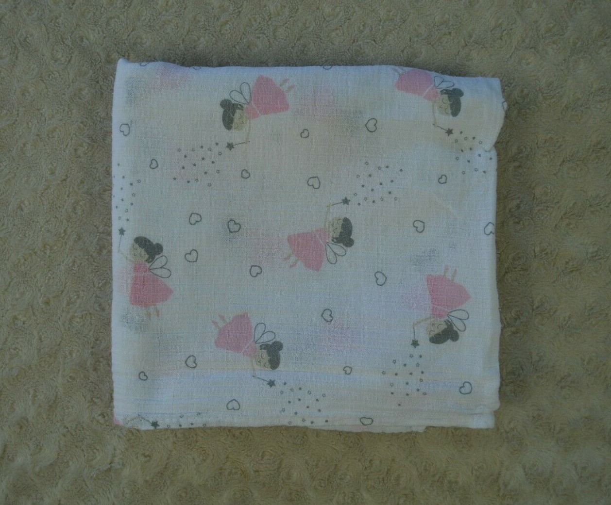 Lollypop Fairy Baby Swaddle Blanket Muslin White Pink Gray Hearts Stars Wand-image