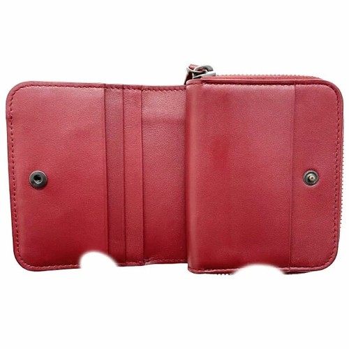 Bottega Veneta Compact Wallet Red Leather Round Zipper Hook From Japan y5745 - Picture 4 of 9