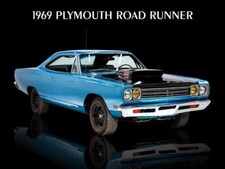 1969 Plymouth Road Runner in Blue Metal Sign: 12x16" & Ships Free