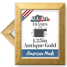 US Art 1.25" Flat Antique Gold MDF Wall Decor Picture Poster Frames, SS1