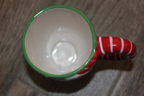 Sleigh Bell Bistro Santa Stocking Cap Handle Coffee Mug. Green Polka Dot. 12 Oz. - Picture 5 of 6