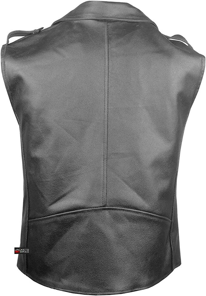 Size L Men's Zipper Leather Racer Black Biker Real Leather Vest Bikers