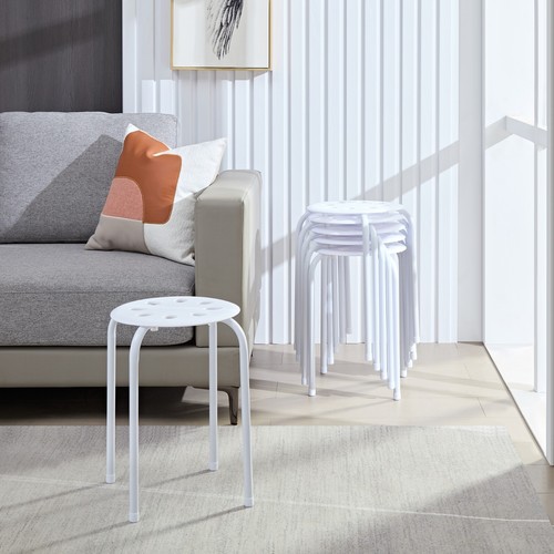 Stackable Metal Stools Set of 6 Counter Height Barstools Patio Backless Chair - Picture 4 of 48