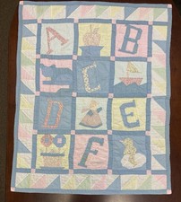 Vintage Baby Crib Quilt Appliqued A B C Animals Hand Stitched 42" x 36"