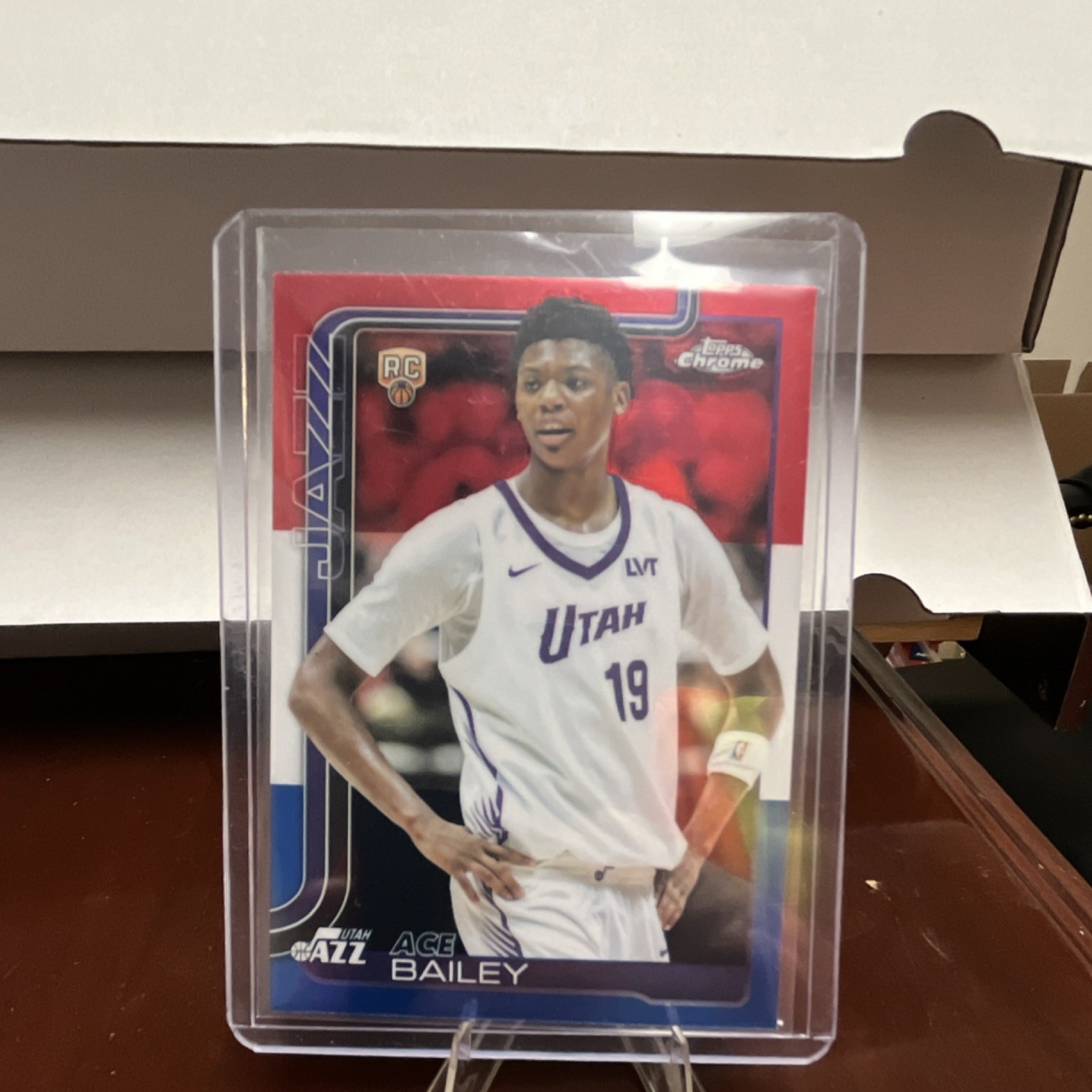 2025 Topps Chrome Ace Bailey #255 Utah Jazz Rookie Red White & Blue Refractor
