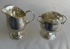 Towle Sterling Silver Creamer & Sugar Bowl Set, Scroll Footed Pedestal w Handles