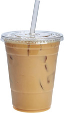 Clear Plastic Cups with Flat Lids 16 oz - 100 Count - Disposable Iced Coffee C