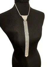 1970's Necktie Necklace Prong-set Glass Rhinestones Statement "Annie Hall Style"
