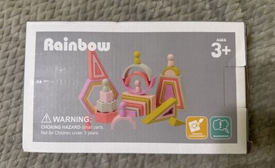 JOCY Rainbow Wooden Block Set 35 pieces Shapes Colors Cute Small NIB Pastel