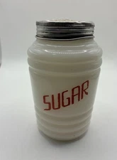 Vintage Hazel Atlas Sugar Shaker Milkglass Red Letter Beehive Concentric Circles