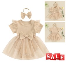 Set 2 pezzi pagliaccetto tutù pizzo a costine neonato bambina maniche corte vestiti