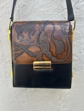 Alexander made in Italy black and brown leather handbag with horse embossed