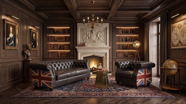 Chesterfield Garnitur 3-Sitzer Sofa Sessel Union Jack Leder Vintage-image