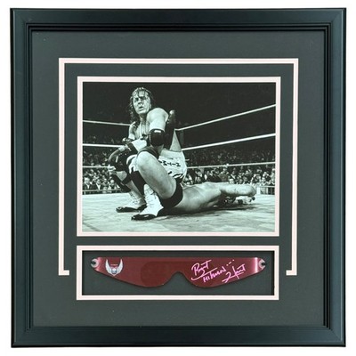 Bret ''Hitman'' Hart Autographed WWE Wrestling Glasses Deluxe Frame w/ 11x14 Photo