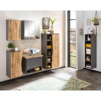 Badezimmer BadmöBel Set Waschbeckenunterschrank Spiegelschrank Regal Eiche