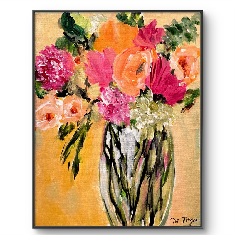 Mary Myers Original Abstract Expressionism 11x14 Vibrant Floral Bouquet Signed
