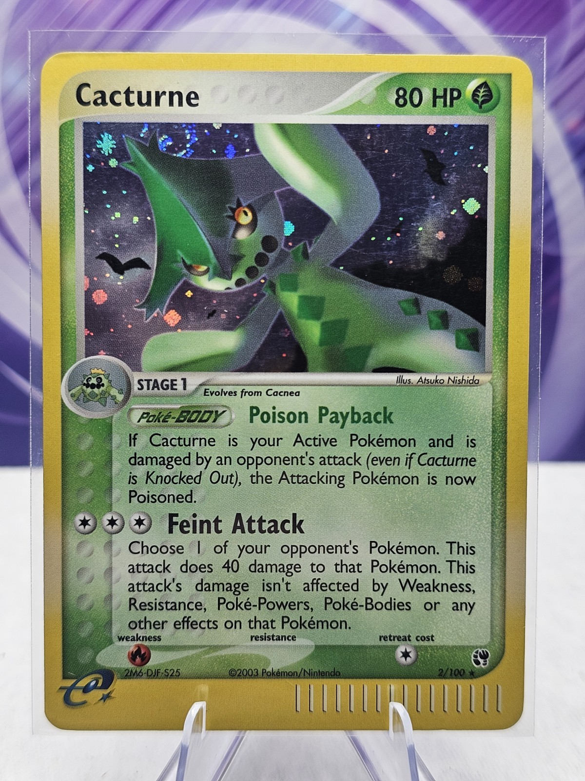 🔥Pokemon Cacturne 2003 Holo Rare Sandstorm 2/100 NM 🌀SWIRL🌀