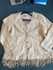 Coldwater Creek Braided Leather Fringe Jacket – beige – Women’s 2XL