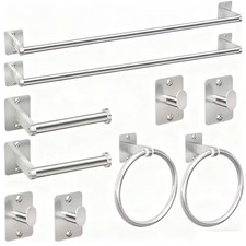 10-Piece Brushed Nickel Bathroom Hardware Set, 24 In. Towel Bar, Towel Racks, Ro