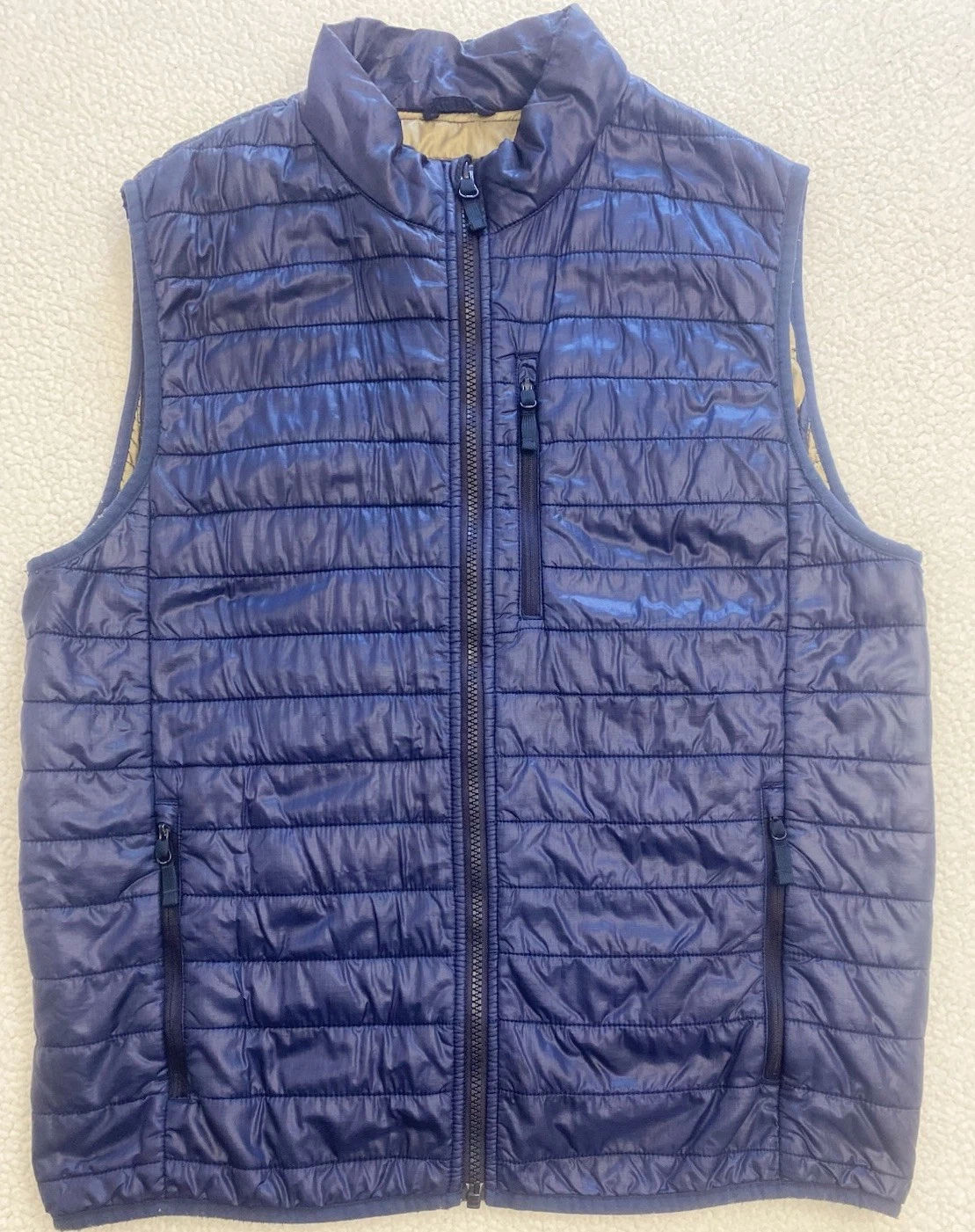 j crew primaloft Quilted Vest Packable Mens Medium Blue Hiking Preppy B19