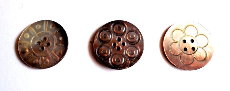 Three Antique Vintage Smokey Carved MOP Shell Buttons - C