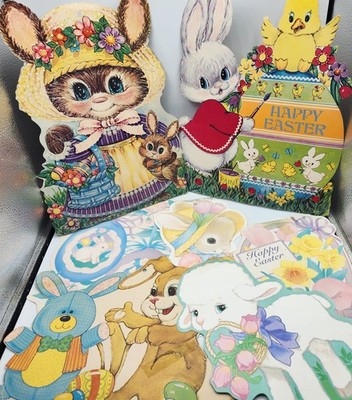 Vintage EUREKA Die Cut Out EASTER Bunny Rabbit Eggs Flowers Basket Lot of 7