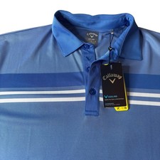 Callaway Opti-Dri Cooling Golf Polo Shirt Mens Large Block Chest Striped Blue