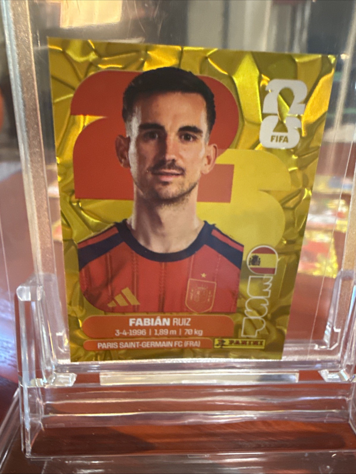 2026 Panini FIFA World Cup Sticker Gold Flood Crumple Fabian Ruiz #ESP12