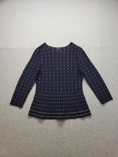 Talbots Sweater Women XS Navy Blue Dot Knit 3/4 Sleeve Pullover Top Stretch