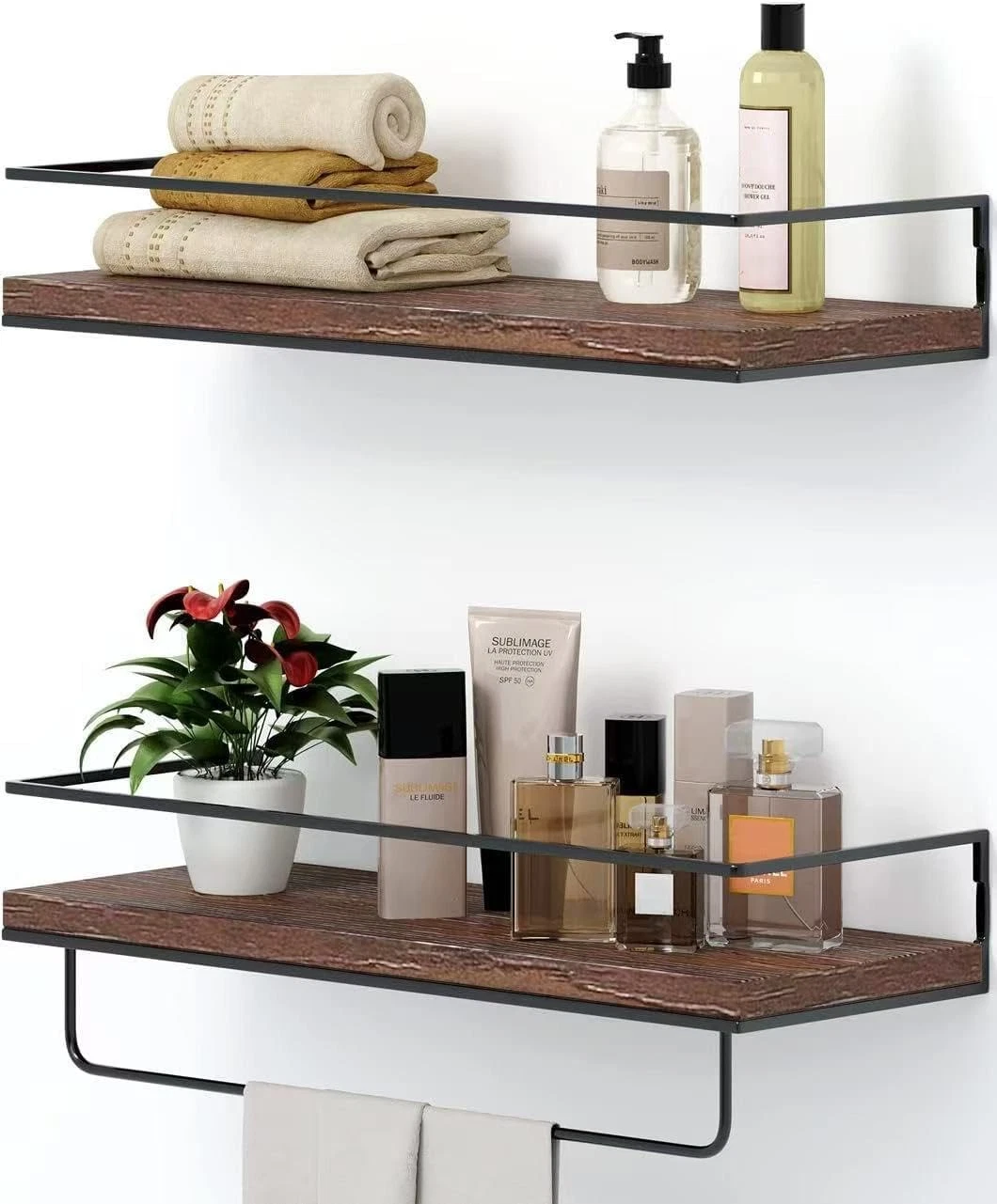 Rustic Wood Floating Shelves Set of 2 Wall Mounted Hanging Shelves