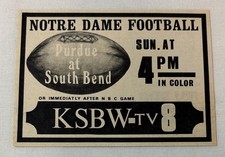 September 27, 1970 KSBW tv ad ~ NOTRE DAME FOOTBALL Purdue at South Bend