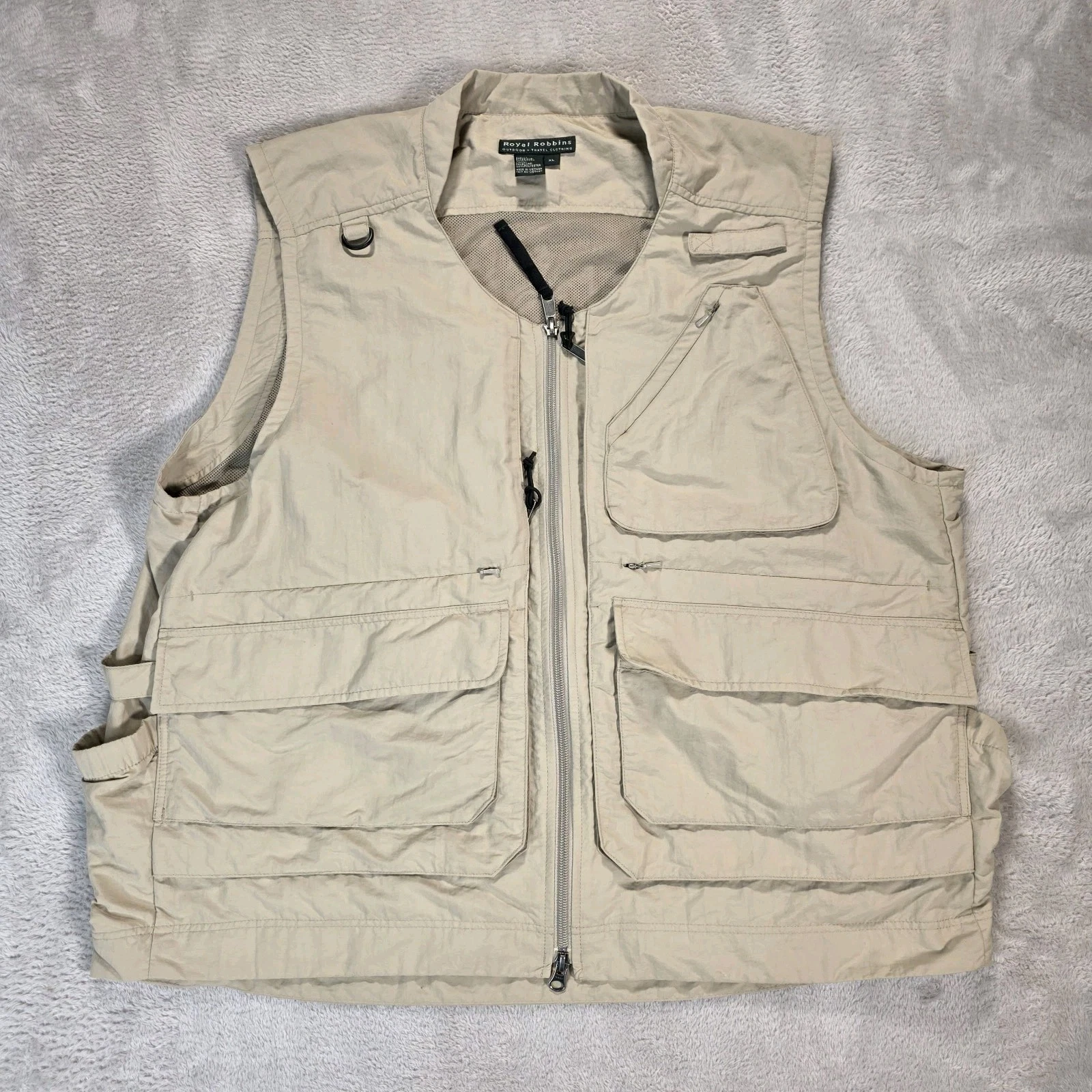 Royal Robbins Vest Mens XL Beige Fishing Field Guide Photography Travel Outdoor