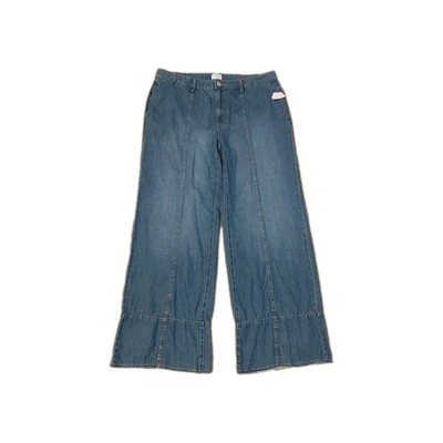 NEW Time & Tru Jeans Women 14 Wide Leg Pants Raw Hem Lightweight Boho Viral High