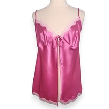 Victoria's Secret Y2K 2005 Pink Satin Lace Trim Open Babydoll Lingerie Size L