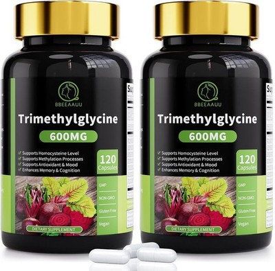 2 Pack TMG Trimethylglycine Supplements  600mg - 240 Capsules *EXP 03/2027*