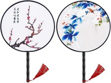 2 Pack Chinese Round Fan Ancient Hand Fans Translucent Silk Hand Held Fans