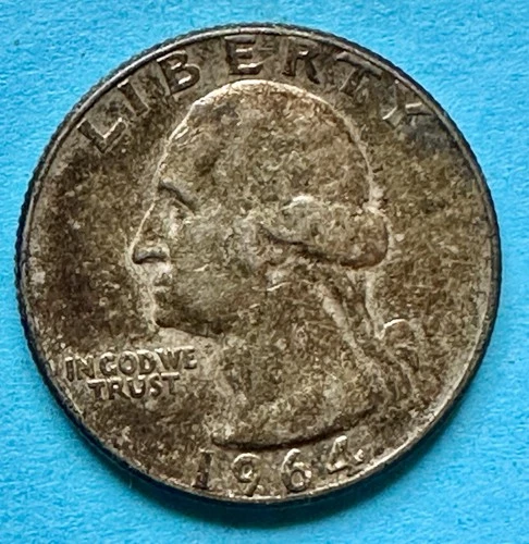 1964 Washington Quarter. 90% Silver. VF+ Condition. Charity Auction. ￼
