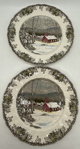 Vintage 1960er Weihnachten Johnson Bros Friendly Village China Schulhaus Set 2 - Bild 1 von 8