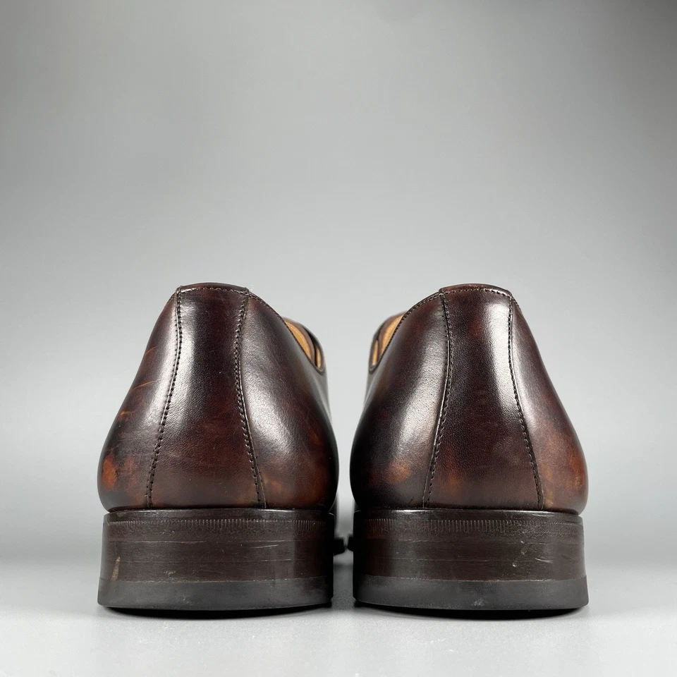 Zapatos de vestir Magnanni para hombre talla 11,5 M cuero marrón bruñido delantal punta Derby Foto 3 de 4