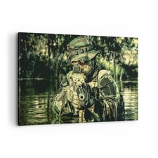 Wandbilder 120x80cm Leinwandbild Soldat Gewehr Groß XXL Bilder Art Wanddeko