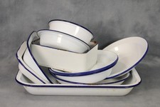 Großer Restposten 12 Teile Vintage blau & weiß Emaille Geschirr Teller Schüsseln etc