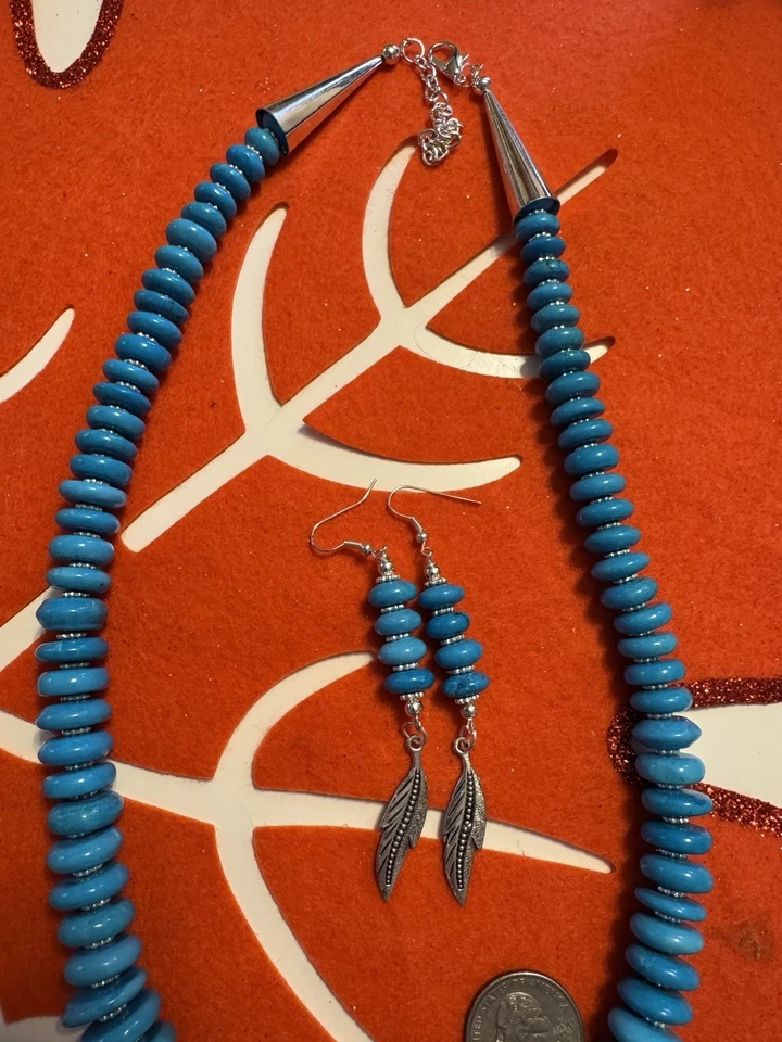 A Touch OF THE SOUTHWEST Blue Turquoise Necklace With Matching Earrings - Image 3 of 4