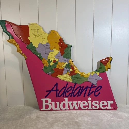 1992 VINTAGE ADELANTE BUDWEISER BEER MEXICO IN 3-D  MAP CUT OUT BAR SIGN
