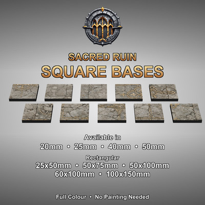 Sacred Ruin Stone Miniature Bases Square & Rectangular | Full Colour Printed