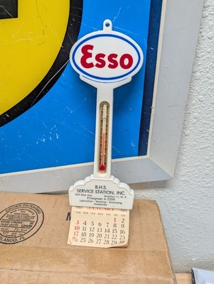 VINTAGE THERMOMETER ESSO 1960 WITH CALENDAR BROOKLYN 7 INCH SIGN POLE LOLLIPOP